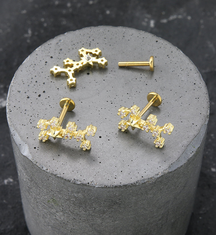 Gold PVD Virgo Constellation Clear CZ Stainless Steel Internally Threaded Labret