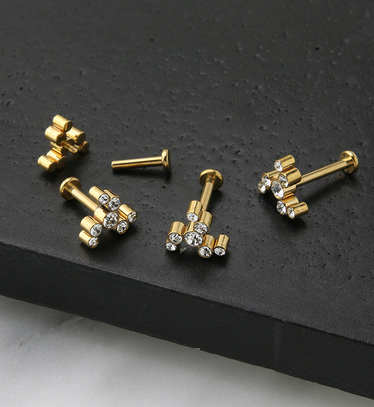 Gold PVD Whirl CZ Titanium Internally Threaded Labret