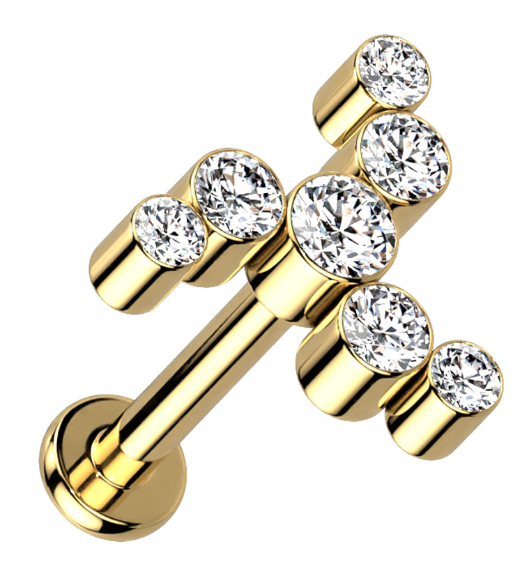 Gold PVD Whirl CZ Titanium Internally Threaded Labret