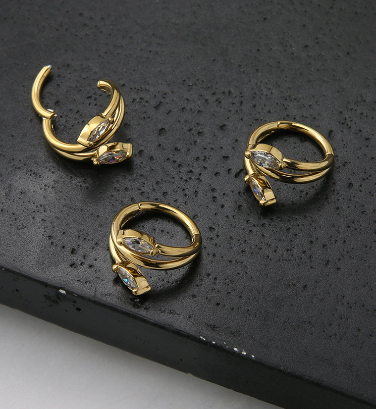 Gold PVD Wrap CZ Hinged Segment Ring