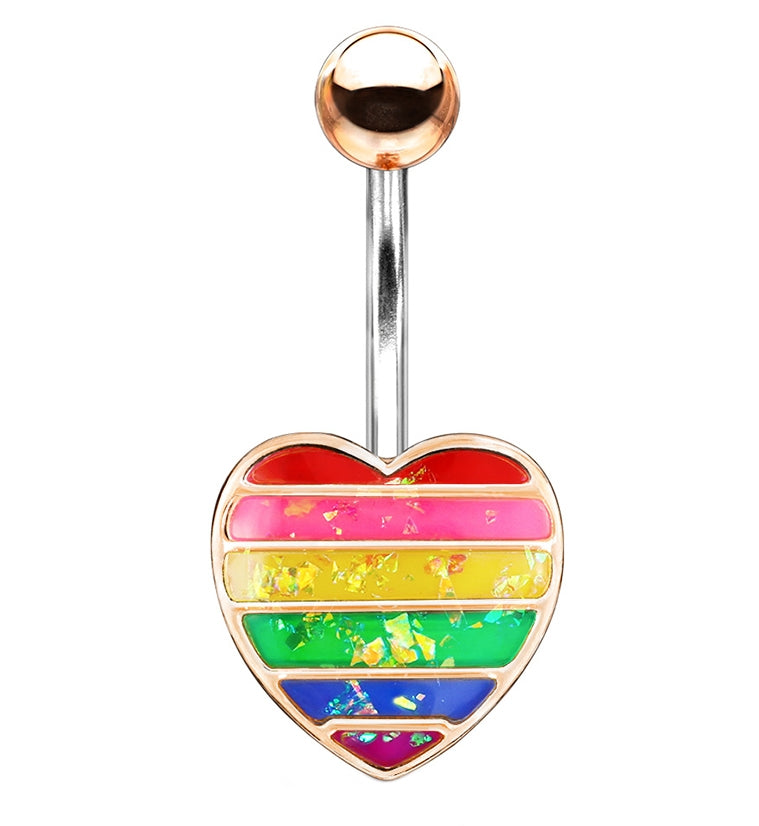 Rose Gold Rainbow Heart Belly Ring