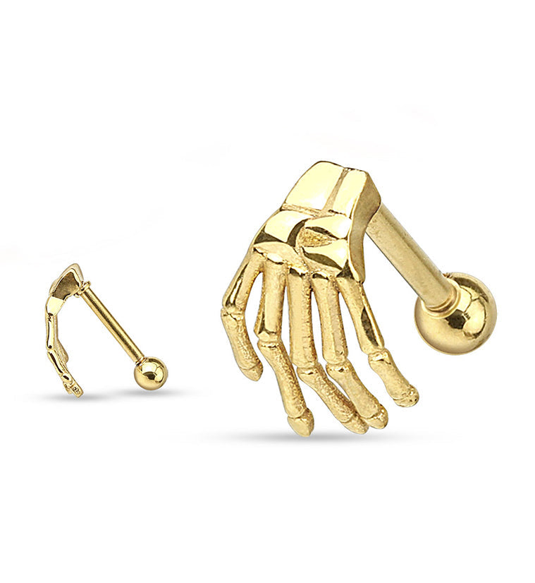 Golden Skeletal Palm Steel Cartilage Barbell
