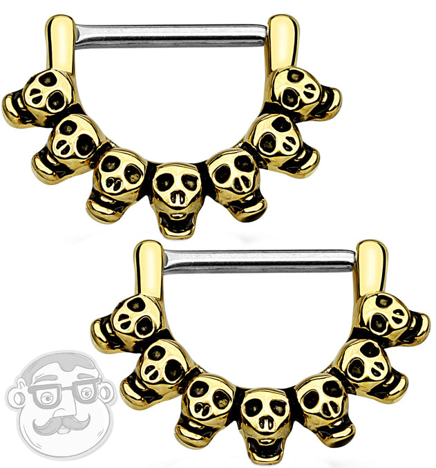 14G Golden Skulls Brass Nipple Clicker Ring