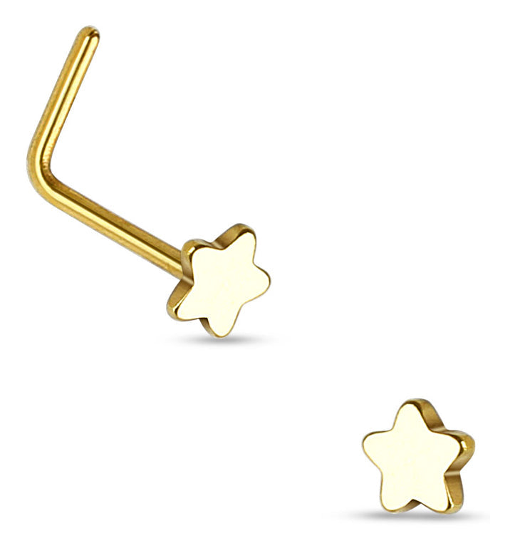 20G Golden Star Top Stainless Steel L Shaped Nose Ring