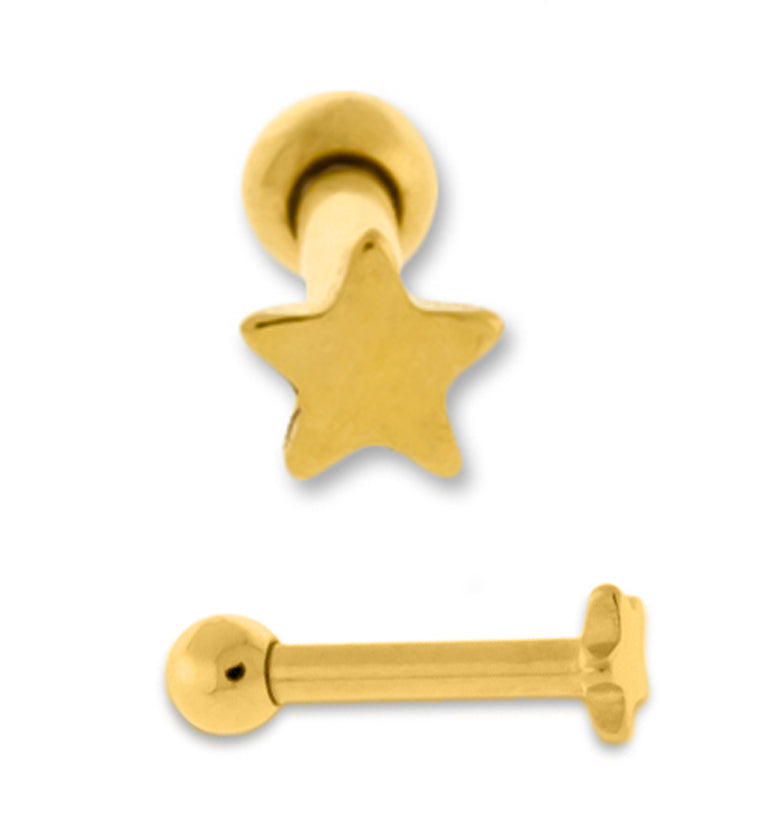 Gold PVD Star Tragus / Cartilage Barbell