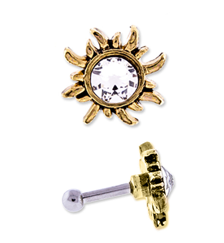 16G Gold PVD Solar Sun Tragus / Cartilage Barbell