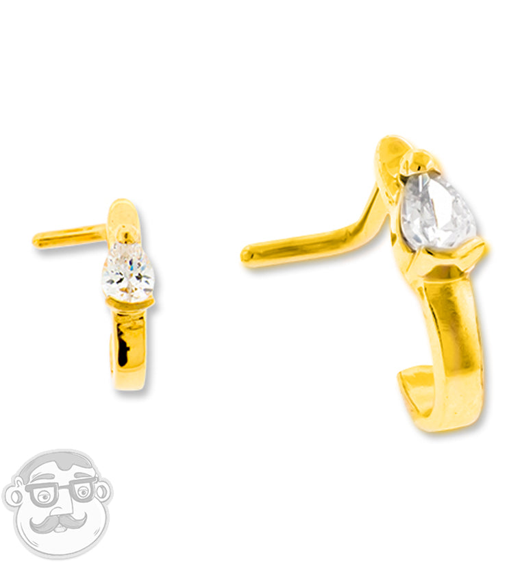 18G PVD Gold Teardrop CZ Nose Curve Ring