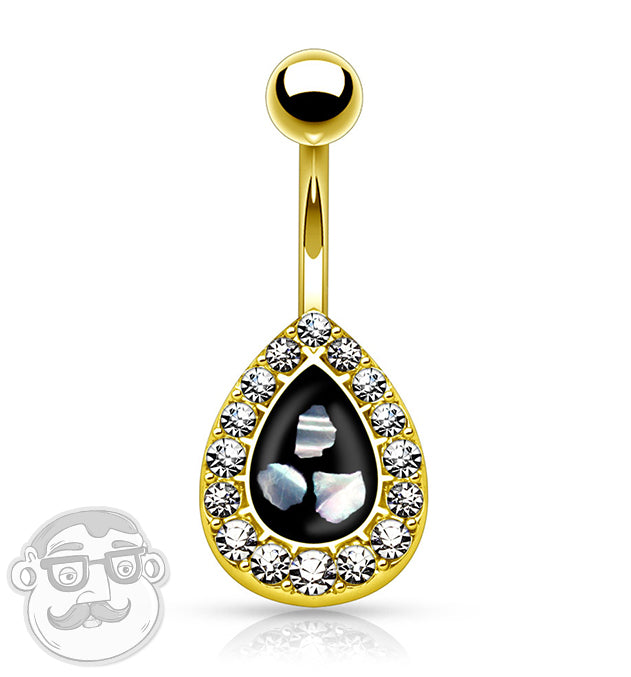 Golden Teardrop CZ With Shell Inlay Belly Button Ring