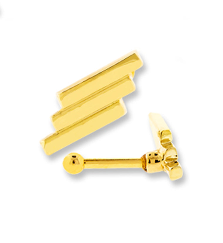 16G PVD Gold Three Strikes Tragus / Cartilage Barbell