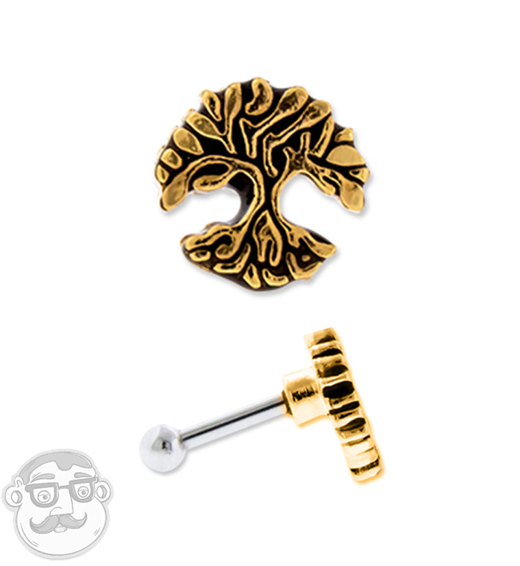 16G Gold PVD Tree of Life Tragus / Cartilage Barbell