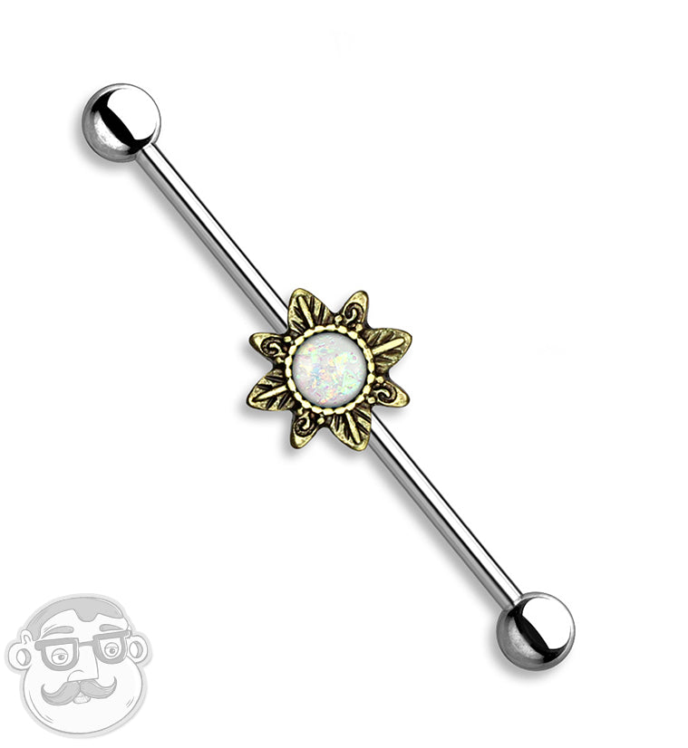 Antique Golden Tribal Star with Opal Inlay Industrial Barbell