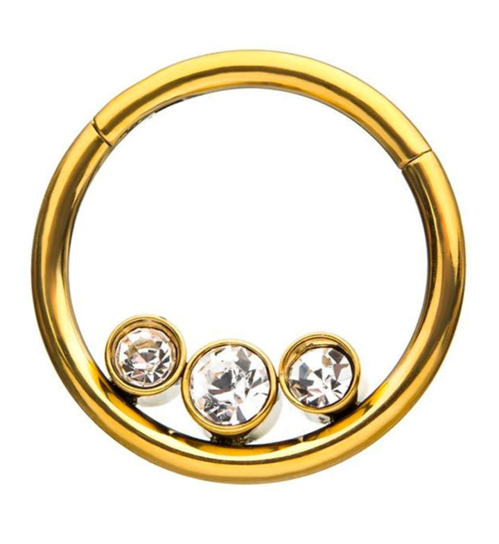 Gold PVD Triple CZ Hinged Segment Ring
