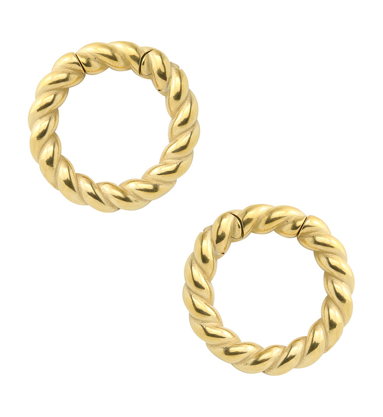 Gold PVD Twist Stainless Steel Hinged Ear Weights
