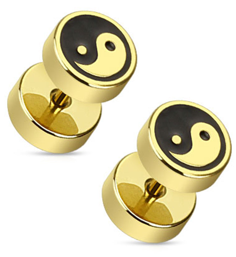 16G Gold Ying Yang Steel Fake Plugs