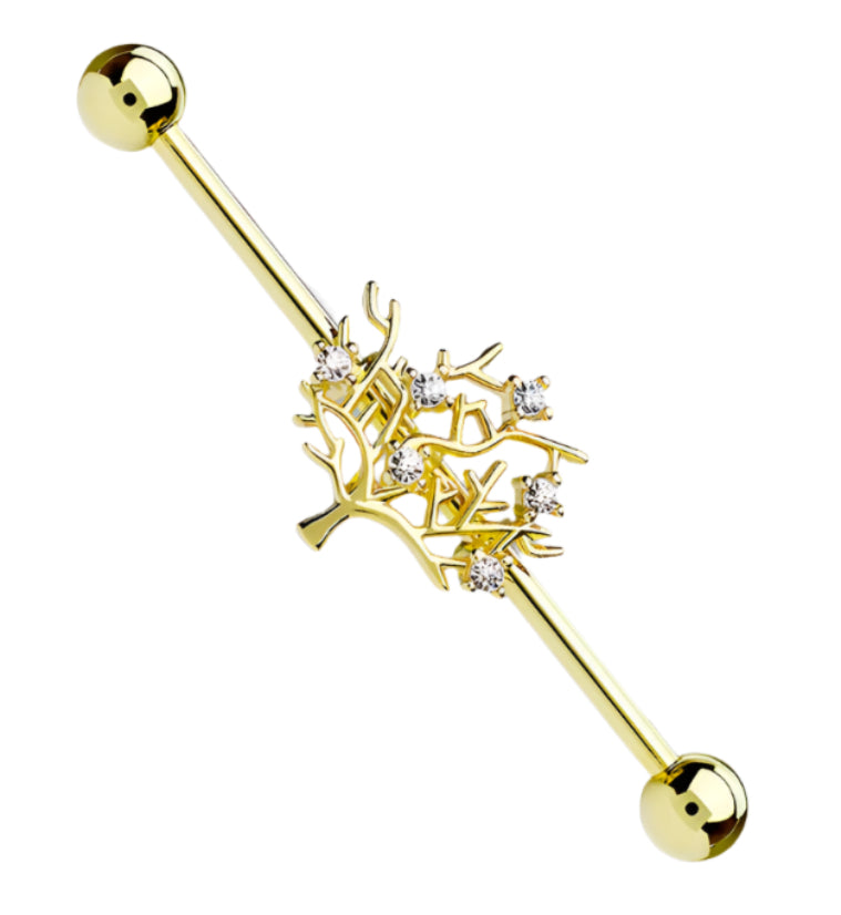 PVD Gold Tree of Life Industrial Barbell