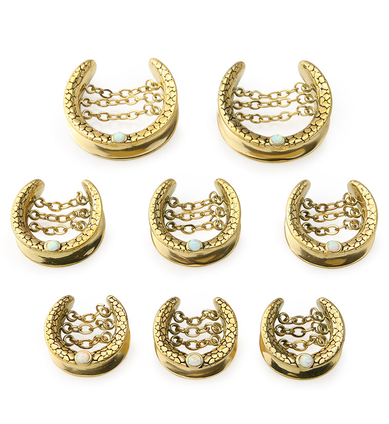 Gold PVD Opalite Osteo Stainless Steel Saddles With Dangle Chain