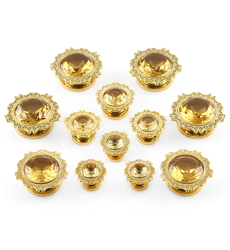 Golden Floral CZ Stainless Steel Plugs