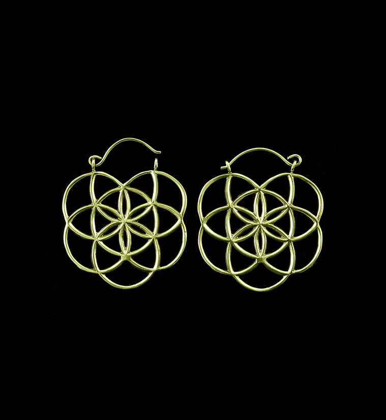 Golden Flower of Life Plug Hoops