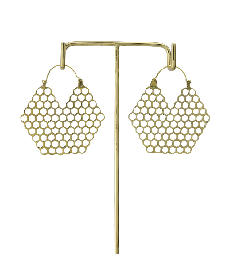 18G Golden Honeycomb Brass Earrings