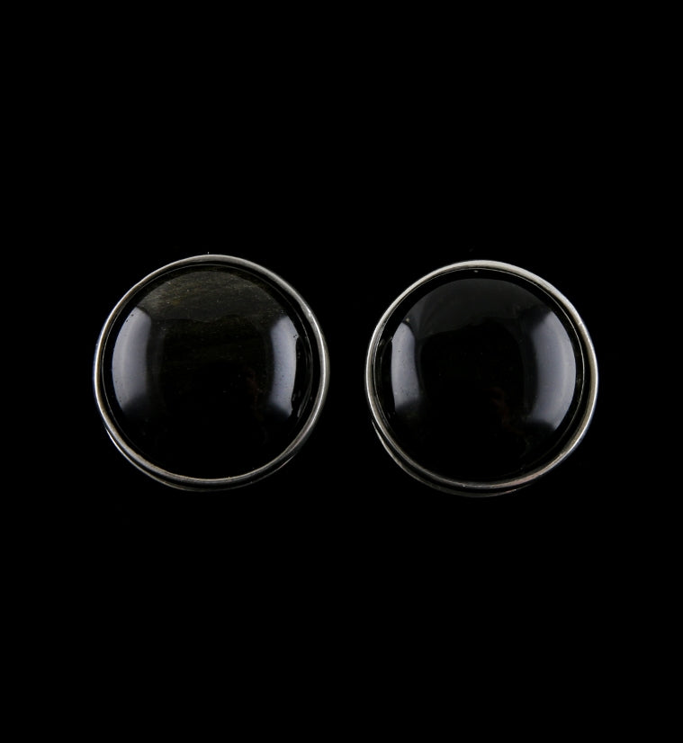 Golden Obsidian Disk White Brass Ear Weights