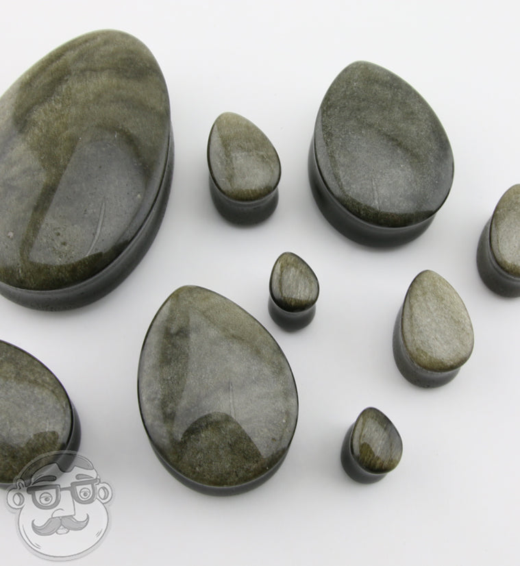 Golden Obsidian Teardrop Stone Plugs
