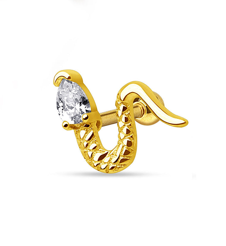 Golden Snake CZ Steel Tragus / Cartilage Barbell