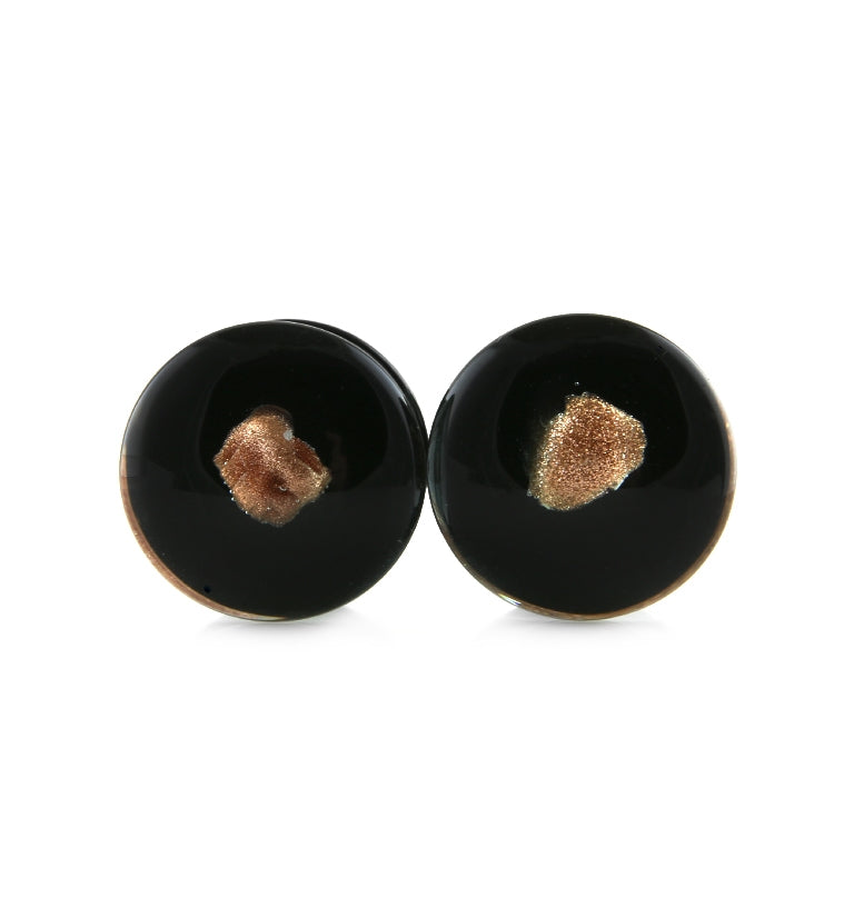 Black & Goldstone Glass Plugs
