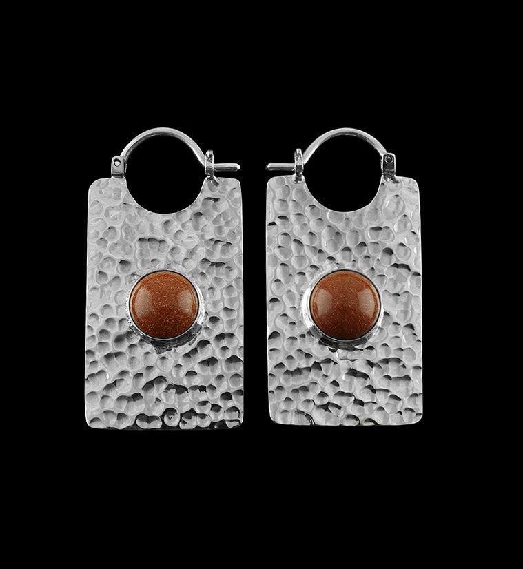 14G Lateral Goldstone Glass White Brass Hangers / Earrings
