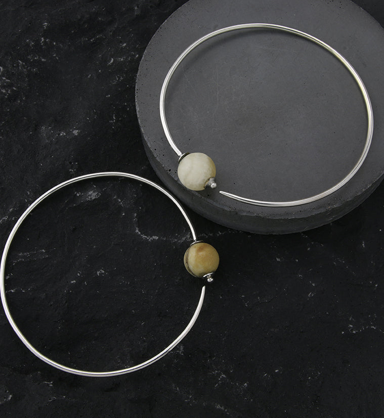 Grade B Amazonite Stone Orb White Brass Hangers / Plug Hoops