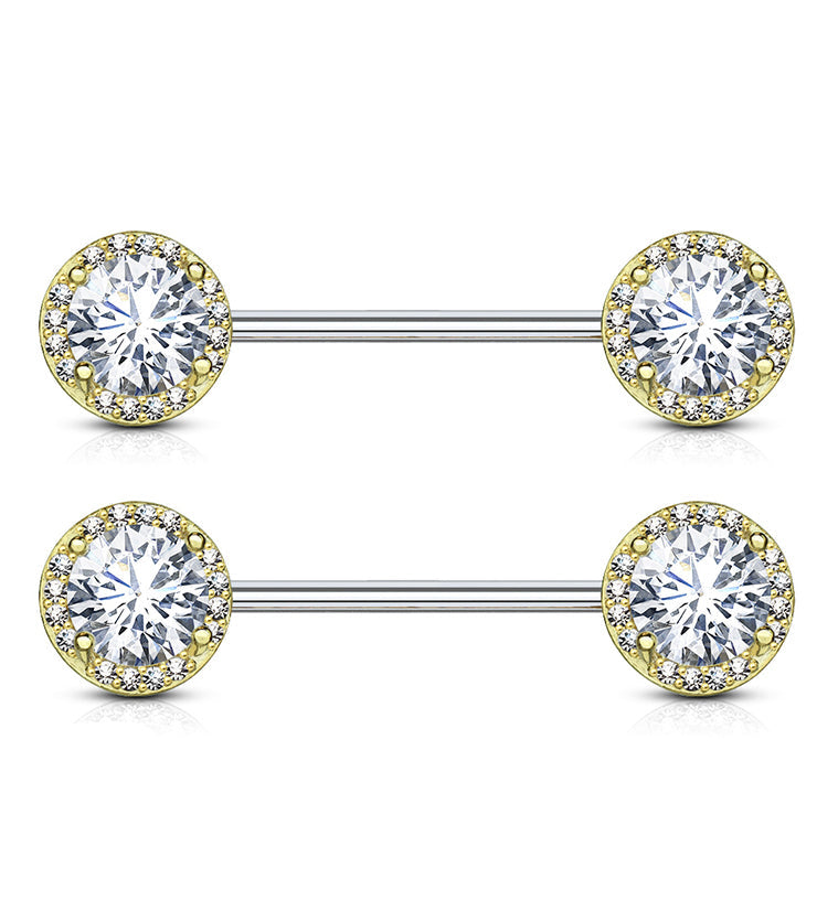 14G Gold PVD Grand Zircon Nipple Ring Barbell