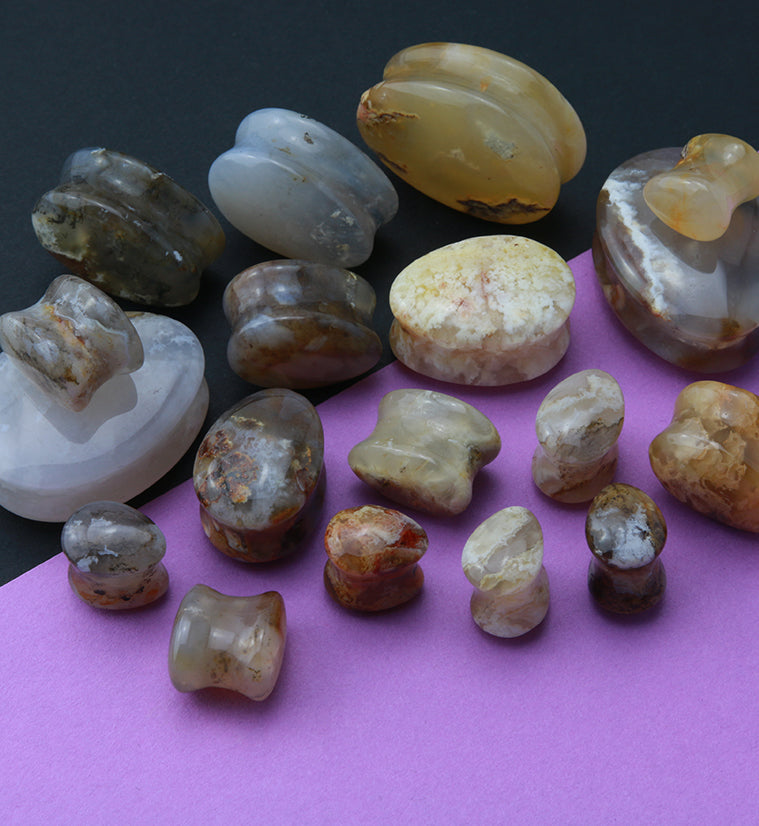 Graveyard Point Plume Agate Teardrop Stone Plugs