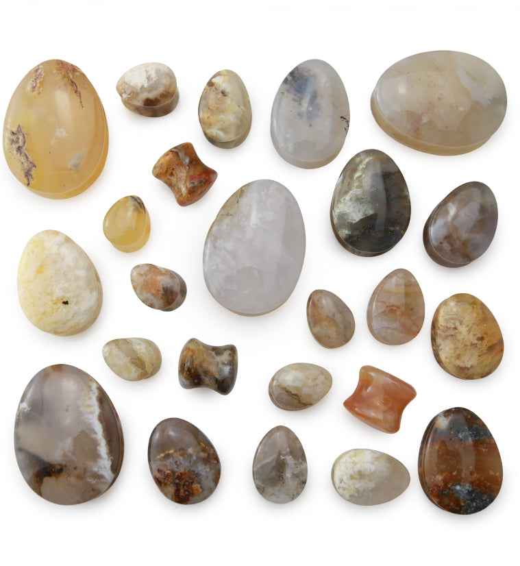 Graveyard Point Plume Agate Teardrop Stone Plugs