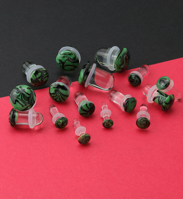 Green and Black Haze Single Flare Glass Plugs