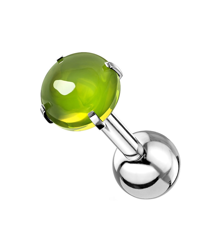 Green Cabochon Prong Set Cartilage Barbell