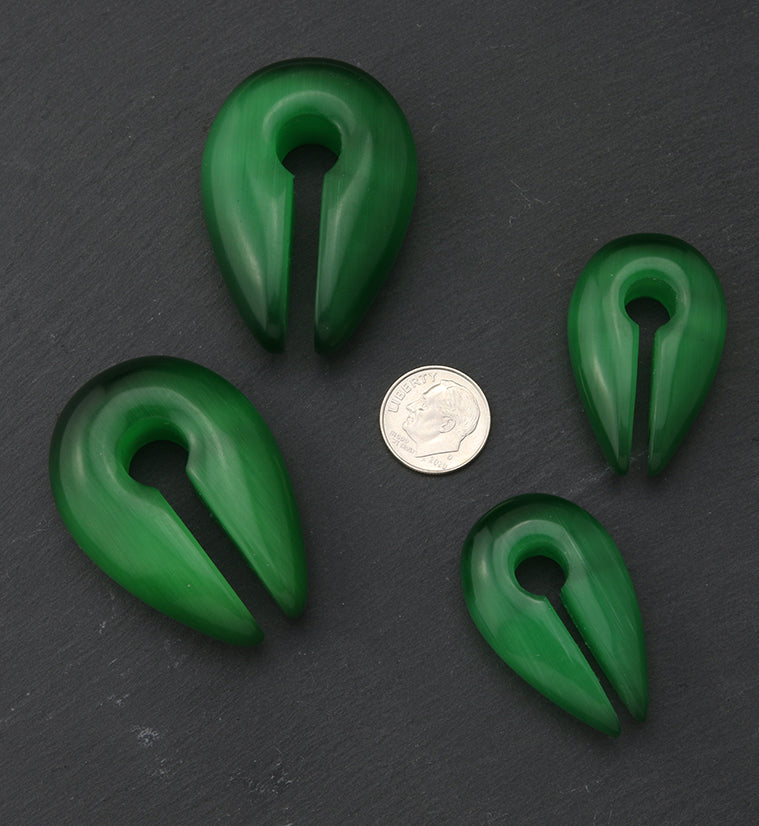 Green Cat's Eye Glass Keyhole Ear Weights