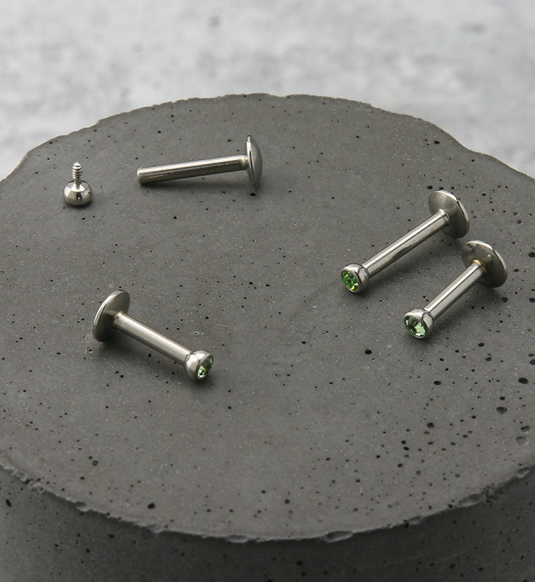 Green CZ Bezel Labret Stud