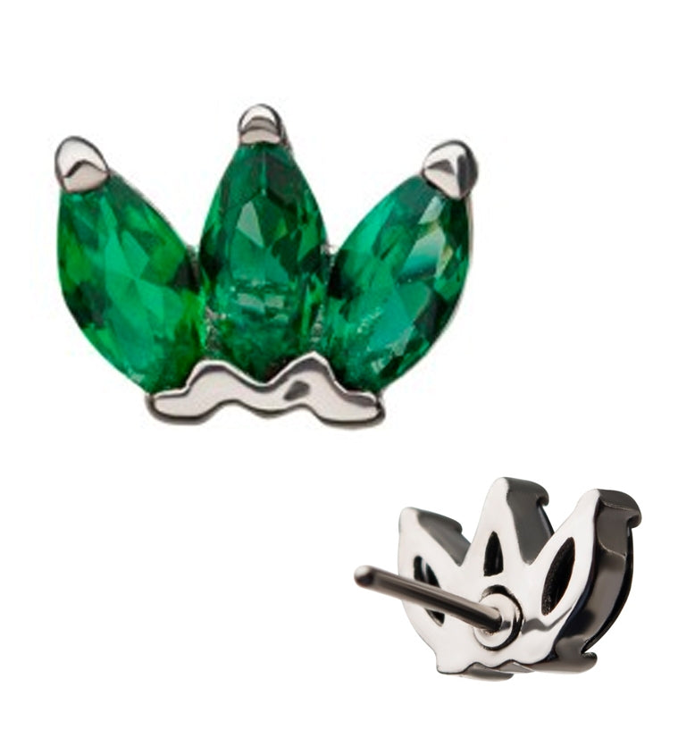 14kt White Gold Green CZ Lotus Threadless Top