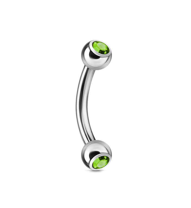 Green Double CZ Stainless Steel Curved Barbell