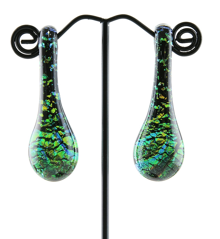 Green Dichroic Drip Glass Ear Weights