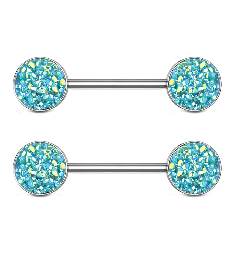 14G Green Druzy Nipple Ring Barbell