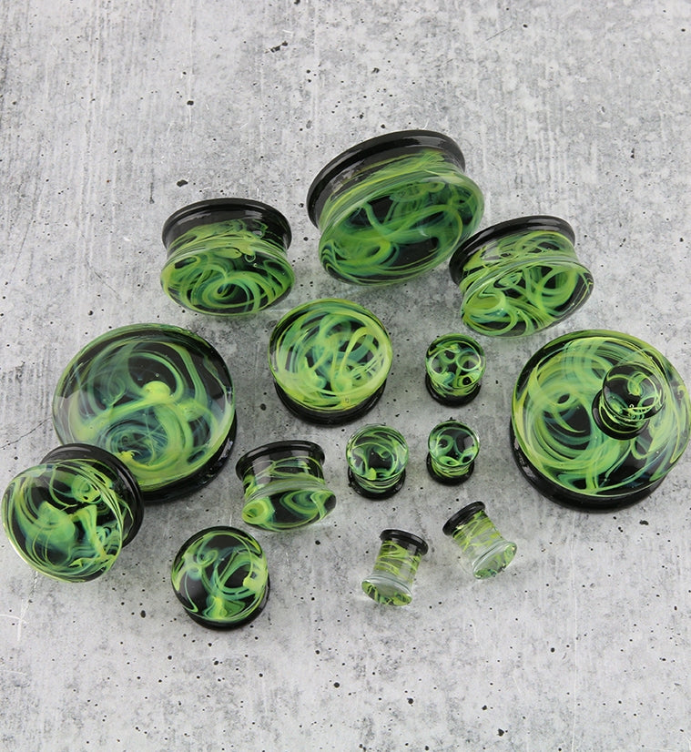 Green Haze Swirl Glass Plugs