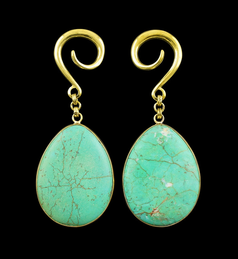 Green Howlite Teardrop Stone Ear Weights