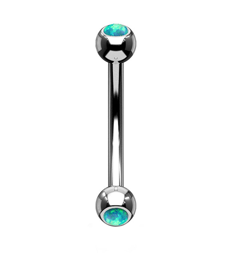 Green Double Opal Stainless Steel Curved Barbell