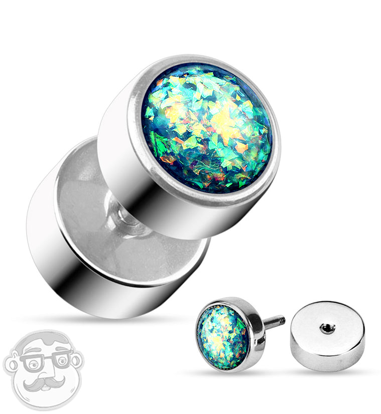 16G Green Opal Steel Fake Plugs / Gauges