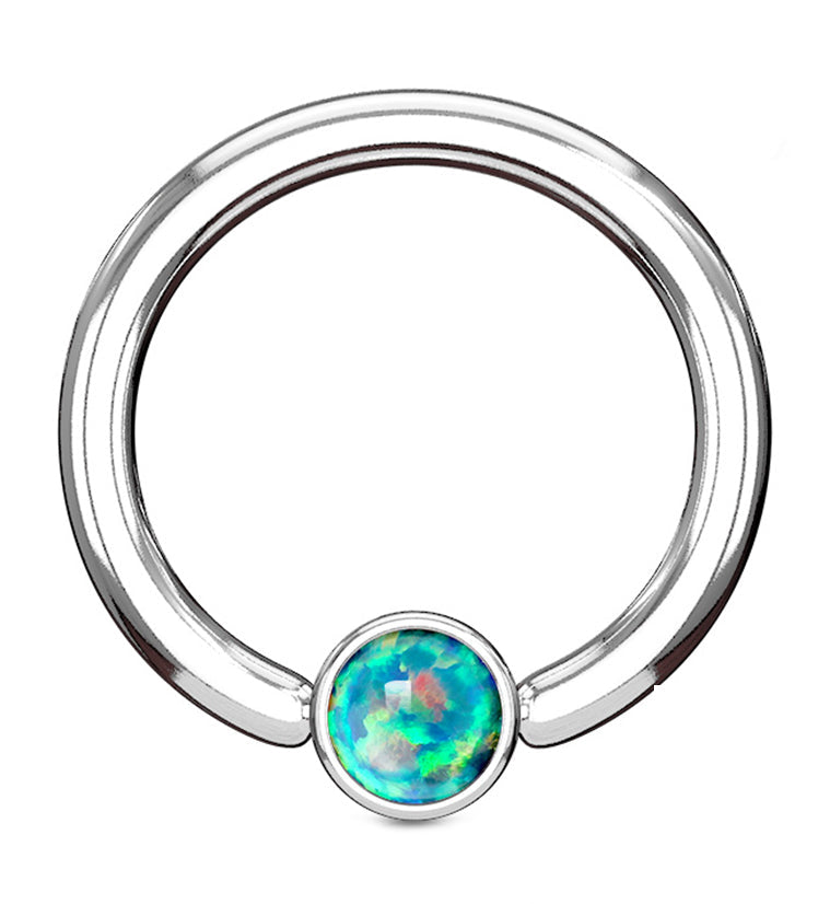 Green Opalite Flat Disk Captive Ring