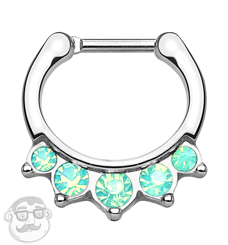 16G Five Green Opalite Gem Stainless Steel Septum Clicker