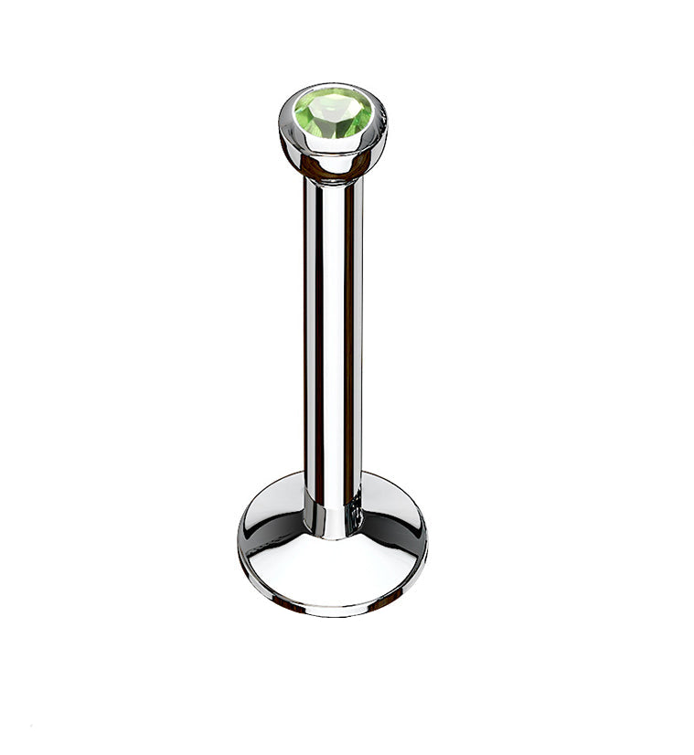 Green CZ Stainless Steel Internally Threaded Labret