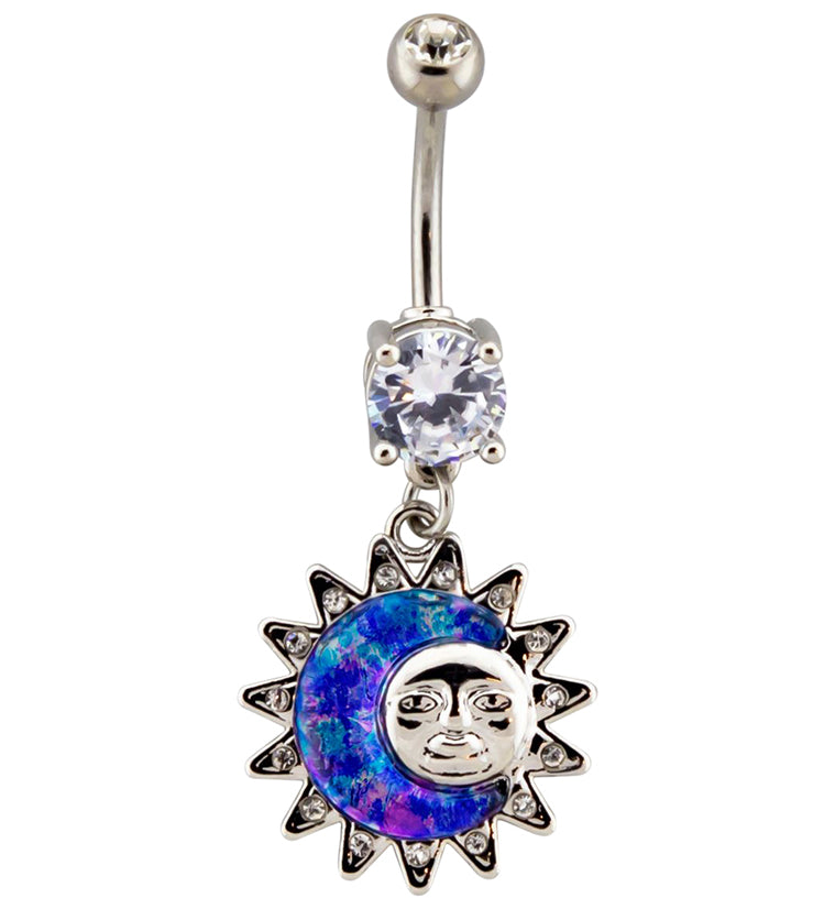 Groovy Sun and Moon CZ Dangle Belly Button Ring