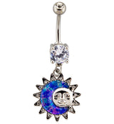 Groovy Sun and Moon CZ Dangle Belly Button Ring