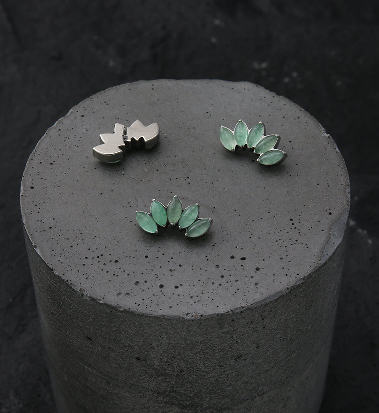 Half Crown Aquamarine Stone Internally Threaded Titanium Top